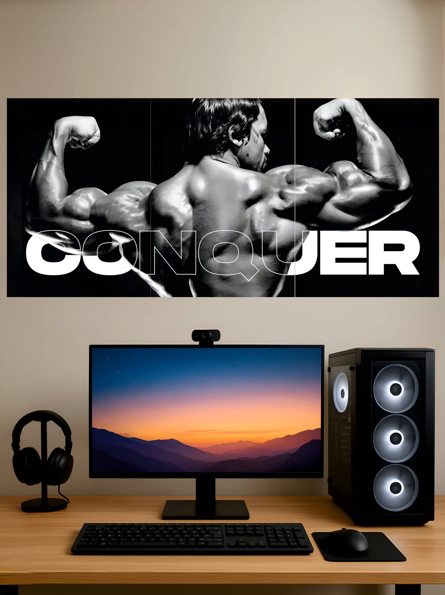 Arnold Schwarzenegger Conquer Poster || 3 Split Poster || Gym
