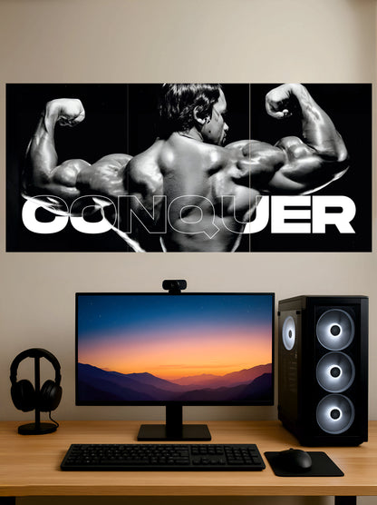 Arnold Schwarzenegger Conquer Poster || 3 Split Poster || Gym