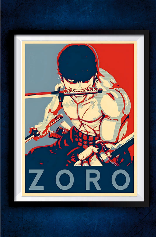 Zoro Blue and Red Poster || One Piece Poster